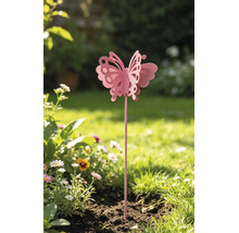 Gartenstecker Schmetterling aus Metall in Rosa, dekorativer Gartenstab für Blumenbeete.
