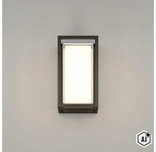 Moderne rechteckige Außenwandleuchte mit Metallrahmen und integriertem LED Leuchtmittel zur Wandmontage. (Image AI modified or generated)