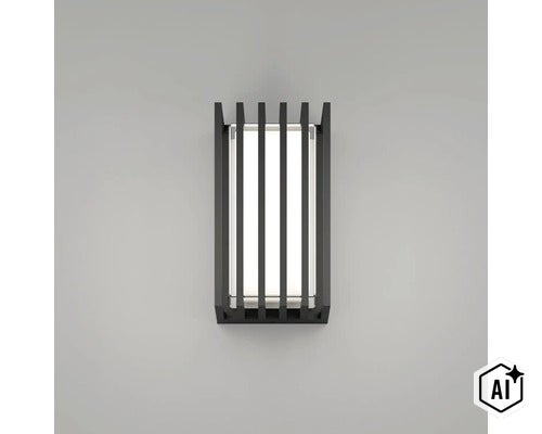 Moderne Wandleuchte in rechteckiger Form mit Gitterstruktur für den Außenbereich (Image AI modified or generated)