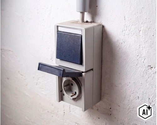 Aufputz Schuko Steckdose mit Lichtschalter für Feuchträume (Image AI modified or generated)