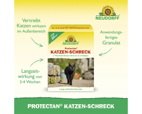 Neudorff Protectan Katzenschreck Granulat zur wirksamen Fernhaltung von Katzen im Außenbereich mit Langzeitwirkung von 3 bis 4 Wochen.