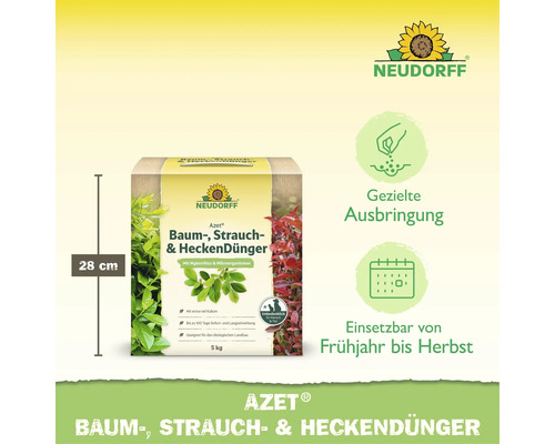 Neudorff Azet Baum-, Strauch- & Heckendünger, 5 kg Packung mit Mykorrhiza und Mikroorganismen zur Düngung von Gehölzen im Garten.