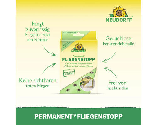 Neudorff Permanent Fliegenstopp Fensterklebefallen zur geruchlosen Fliegenbekämpfung ohne Insektizide mit drei Monaten Wirkungsdauer.