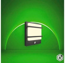 Moderne Außenwandleuchte mit Bewegungsmelder, rechteckiges Design mit integriertem Lichtelement und Halterungen für die Fassadenbeleuchtung (Image AI modified or generated)