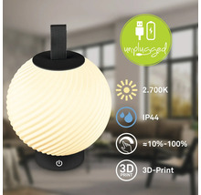 LED Tischleuchte mit Akku zum Aufladen, dimmbar 10 bis 100 Prozent, Schutzart IP44 für Außenbereich, Lichtfarbe 2700 Kelvin, 3D Druck
