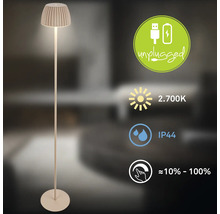 Moderne Stehleuchte mit Akku, warmweißem Licht mit 2700 Kelvin, Schutzart IP44 und stufenloser Dimmfunktion von 10 bis 100 Prozent.