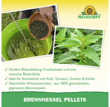 Neudorff Brennnessel Pellets als organischer Dünger zur Förderung von Blüten und Früchten bei Starkzehrern wie Tomaten und Kohl.