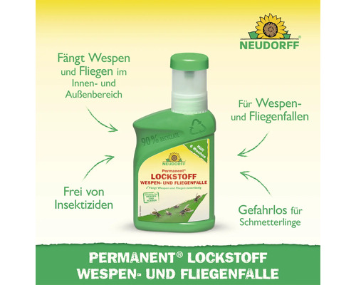 Neudorff Permanent Lockstoff für Wespen- und Fliegenfallen, insektizidfrei und für 6 Wochen wirksam, für Innen- und Außenbereich geeignet.