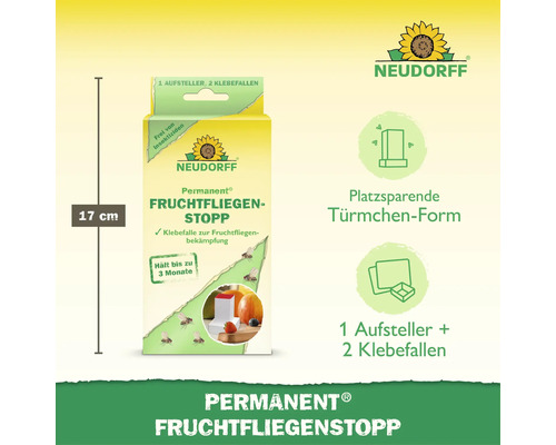 Neudorff Permanent Fruchtfliegen Stopp Klebefalle inklusive ein Aufsteller und zwei Klebefallen zur Insektenbekämpfung ohne Insektizide.