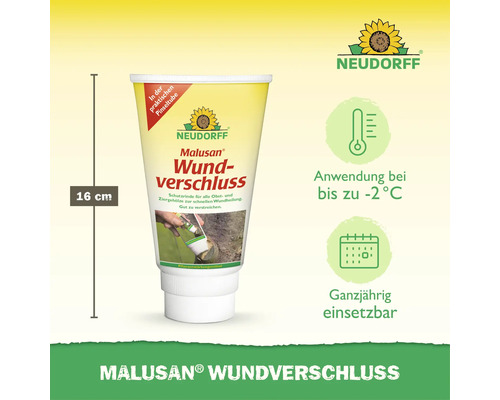 Neudorff Malusan Wundverschluss in der 16 Zentimeter Pinseltube zur Behandlung von Schnittstellen an Obst und Ziergehölzen das ganze Jahr über.