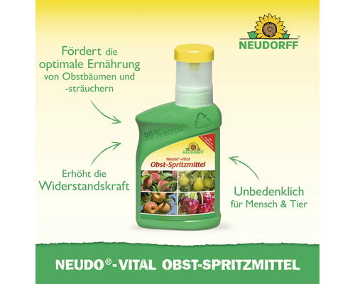 Neudorff Neudo-Vital Obst-Spritzmittel zur Stärkung von Obstbäumen und Obststräuchern in einer Kunststoffflasche mit Neudorff Logo