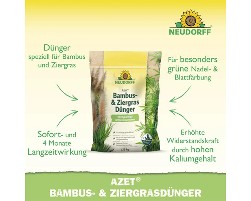 Neudorff Azet Bambus- und Ziergrasdünger 1,75 Kilogramm Packung mit Sofort- und Langzeitwirkung für kräftige grüne Pflanzen.