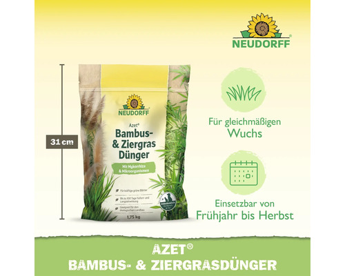 Neudorff Azet Bambus und Ziergras Dünger 1,75 Kilogramm Sack mit Mykorrhiza und Mikroorganismen für kräftige Blätter.