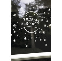 Fensteraufkleber mit Schneeflocken Motiv und der Aufschrift Merry Xmas zur weihnachtlichen Dekoration
