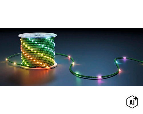 LED Lichterkette auf einer Kabeltrommel mit leuchtenden Dioden in verschiedenen Farben. (Image AI modified or generated)