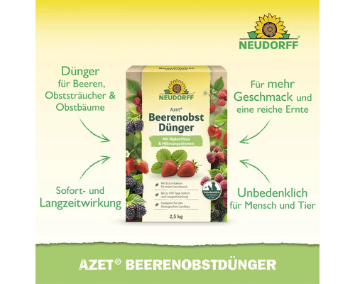 Neudorff Azet Beerenobst Dünger mit Mykorrhiza und Mikroorganismen, 2,5 Kilogramm organische Düngemittel Packung für Beeren und Obstbäume.