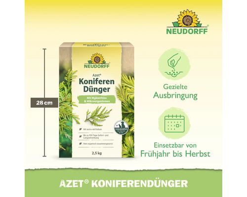 Neudorff Azet Koniferendünger 2,5 Kilogramm organischer Dünger mit Mykorrhiza und Mikroorganismen für Koniferen mit Anwendungsinfos.