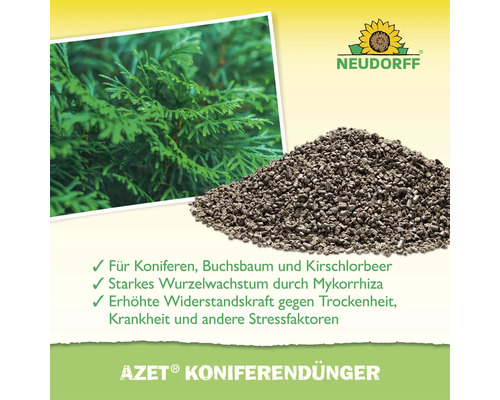 Neudorff Azet Koniferendünger Granulat für Koniferen und Heckenpflanzen mit Mykorrhiza zur Stärkung der Widerstandskraft.