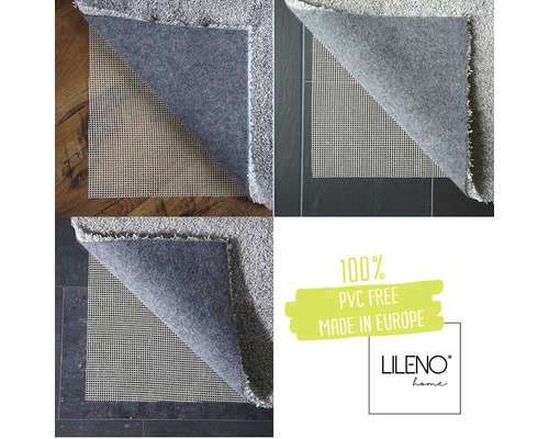 Mehrere Ansichten einer Teppichunterlage, PVC-frei und hergestellt in Europa.