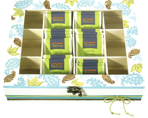 Teebox mit Grüntee Zitronenbeuteln der Marke Messmer