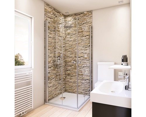 Duschrückwand BREUER Verblender hell 210 x 100 cm 9482512000202 Helles Badezimmer mit Duschkabine, Toilette und Waschbecken