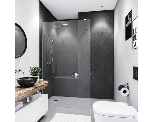 Duschrückwand BREUER Dekor Stein anthrazit 150 x 255 cm Modernes Badezimmer mit Dusche, Waschbecken und Toilette