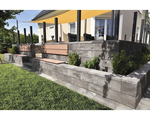 Vario-Line Abdeckstein grau-anthrazit-meliert 40 cm x 20 cm x 5 cm Gartengestaltung mit Pflanzsteinen und Sitzgelegenheiten