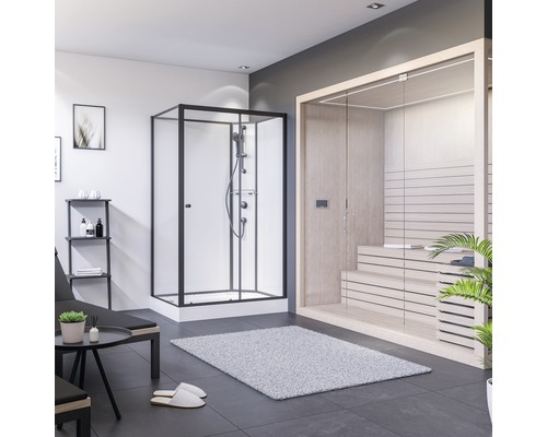 Badezimmer mit Dusche, Sauna und Liege