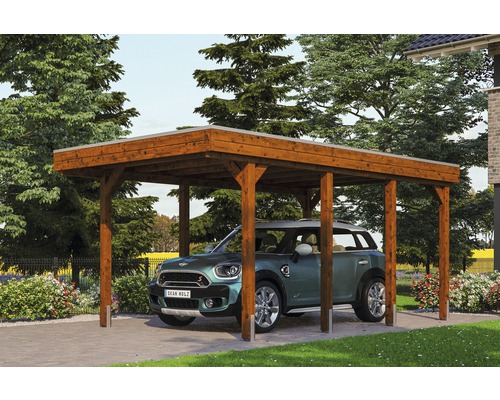 Einzelcarport SKAN HOLZ Friesland inkl. EPDM-Dachfolie und H-Pfostenanker 314 x 555 cm nussbaum