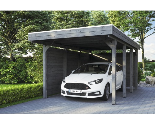 Einzelcarport SKAN HOLZ Friesland Set 1 inkl. Aluminium-Dachplatten, Seiten- und Rückwand, H-Pfostenanker 314 x 555 cm grau