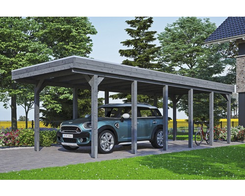 Einzelcarport SKAN HOLZ Friesland inkl. Aluminium-Dachplatten und H-Pfostenanker 314 x 860 cm grau