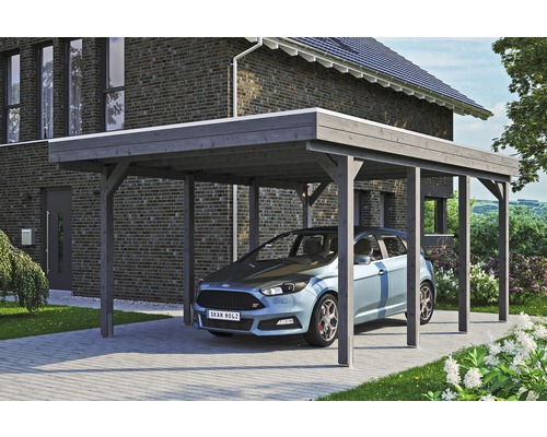 Einzelcarport SKAN HOLZ Friesland inkl. Aluminium-Dachplatten und H-Pfostenanker 397 x 555 cm grau