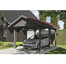 Einzelcarport SKAN HOLZ Wallgau inkl. rote Schindeln und H-Pfostenanker 380 x 500 cm grau