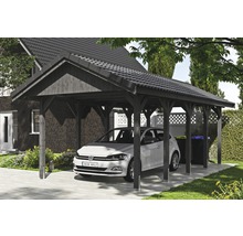 Einzelcarport SKAN HOLZ Wallgau inkl. Dachlattung und H-Pfostenanker 380 x 750 cm grau
