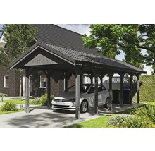 Einzelcarport SKAN HOLZ Wallgau inkl. Dachlattung und H-Pfostenanker 380 x 900 cm grau