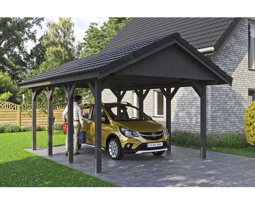 Einzelcarport SKAN HOLZ Wallgau inkl. Dachlattung und H-Pfostenanker 430 x 600 cm grau