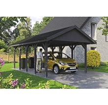 Einzelcarport SKAN HOLZ Wallgau inkl. schwarze Schindeln und H-Pfostenanker 430 x 750 cm grau