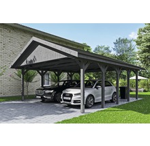 Doppelcarport SKAN HOLZ Wallgau inkl. schwarze Schindeln und H-Pfostenanker 620 x 750 cm grau