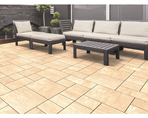 Beton Terrassenplatte Bella Deluxe römischer Verband beige-hell mit Fase 120 x 80 x 5 cm Set = 0,96 m²