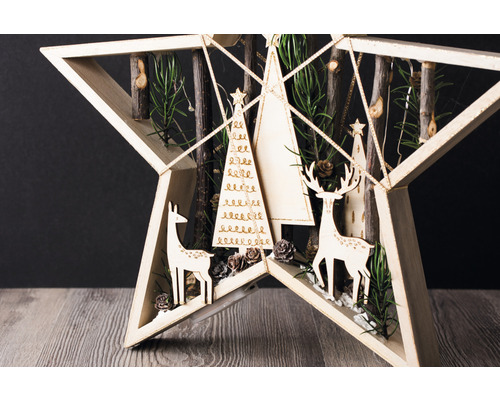 Dekorativer Stern mit Baum- und Tiermotiven