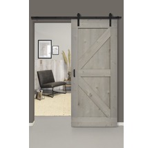 Schiebetür-Komplettset Barn Door Vintage grau grundiert British gerade 95x215 cm inkl. Türblatt,Schiebetürbeschlag,Abstandshalter 35mm und Griff-Set-thumb-0