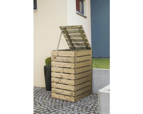 Offener Mülltonnenbox aus Holz im Außenbereich