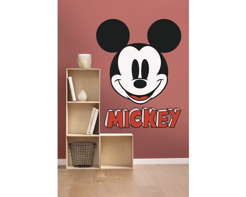 Mickey Mouse Wandtattoo neben einem Holzregal