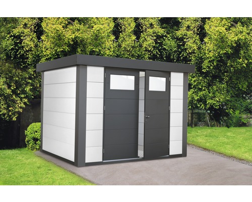 Gartenhaus Classico 2724 inkl. Regenrinne 288 x 258 cm weiß Modernes Gartenhaus mit Doppeltür und Fenster