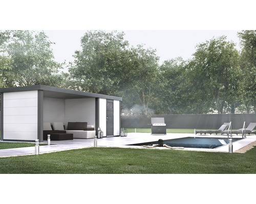 Gartenhaus Classico 2424 inkl. Regenrinne mit Seitendach, Rück- und Seitenwand links 522 x 238 cm weiß