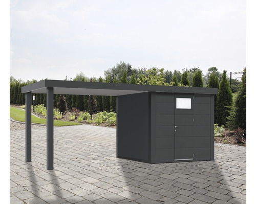 Gartenhaus Classico 2424 inkl. Regenrinne mit Seitendach links 542 x 259 cm granitgrau