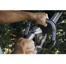 Eine Person hält eine Heckenschere der Marke Alpina.