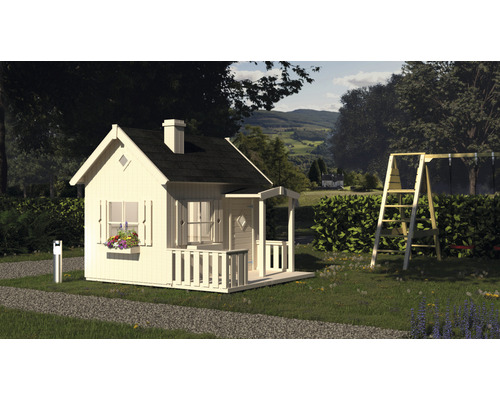 Spielhaus Kinderspielhaus Palmako Otto Holz grundiert Spielhaus aus Holz mit Veranda und Schaukel im Garten