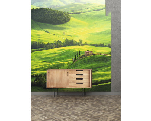 Wandbild mit Landschaftsmotiv hinter Holzkommode