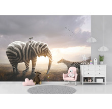 Fototapete Vlies HRBP000090 Zebra Elefant 5-tlg. 243 x 184 cm